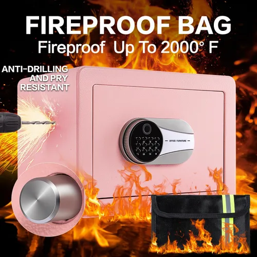Miniatura 3 de Caja de seguridad biométrica de 0.6 pies cúbicos, caja de seguridad con huella dactilar con bolsa ignífuga, estante removible, sistema de alarma