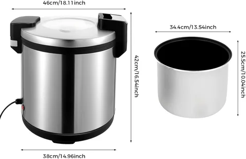 Miniatura 2 de Calentador de arroz eléctrico, calentador de arroz comercial de acero inoxidable resistente, con ajustes de temperatura, olla de arroz, calentador