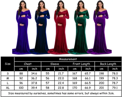 Miniatura 5 de ZIUMUDY Vestido de maternidad de terciopelo con hombros descubiertos, vestido de fotografía de manga larga para sesión de fotos, vestido de baby