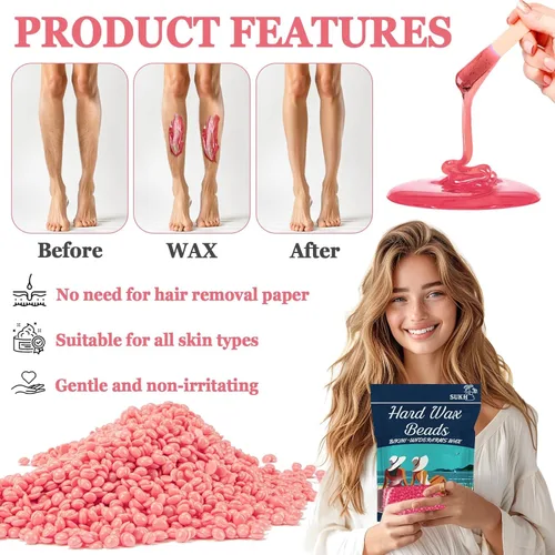 Miniatura 2 de Sukh Cuentas de cera dura para depilación – 15.17 oz, rosa, sin colofonia, hidratante, suave con la piel, evita quemaduras de afeitar, unisex