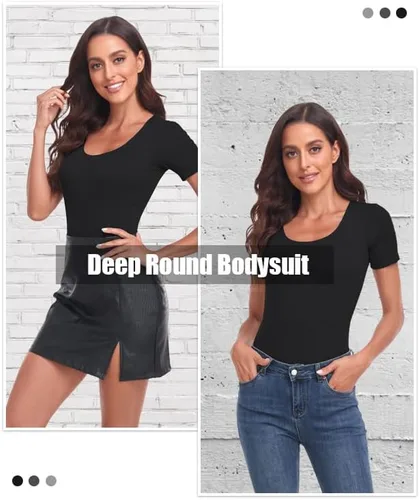 Miniatura 5 de TownCat Women's Round Neck Short Sleeve Bodysuit, Women Sexy Tops Body suit Jumpsuits with Stretchy Clothing