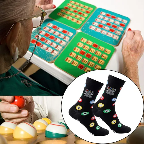 Miniatura 7 de MBMSO Divertidos calcetines de bingo – 2 pares de calcetines de vestir para mujer de bingo loco Crazy Bingo Señora