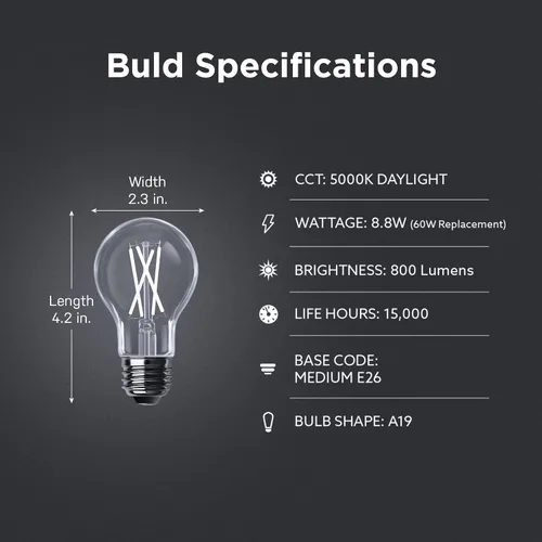 Miniatura 3 de Feit Electric Bombilla LED integrada con sensor de atardecer a amanecer, filamento transparente A19 con una bombilla de base media E26, equivalente