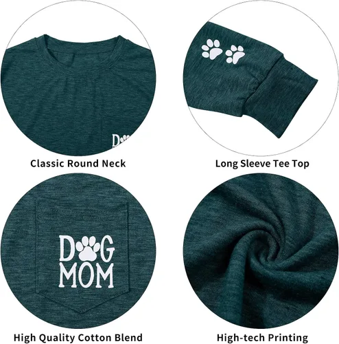Miniatura 5 de Camiseta de manga larga para mujer, diseño de pata de perro, diseño de perro y mamá, con estampado de lindo amigo, con bolsillo de parche