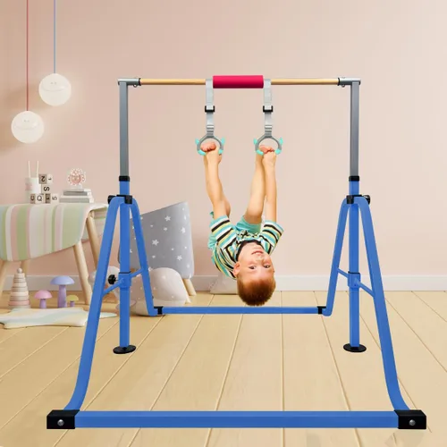 Miniatura 3 de GLANT Barra de gimnasia para niños con juego de anillos, 7 alturas ajustables, fácil de plegar, barra de entrenamiento de gimnasia para niños