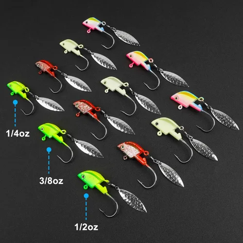 Miniatura 8 de OROOTL Underspin Jig Heads with Spinner Blades, 12pcs Swimbait Fishing Lure Jig Heads Bladed Swim Jigs for Saltwater Freshwater Fishing 1/4oz 3/8oz