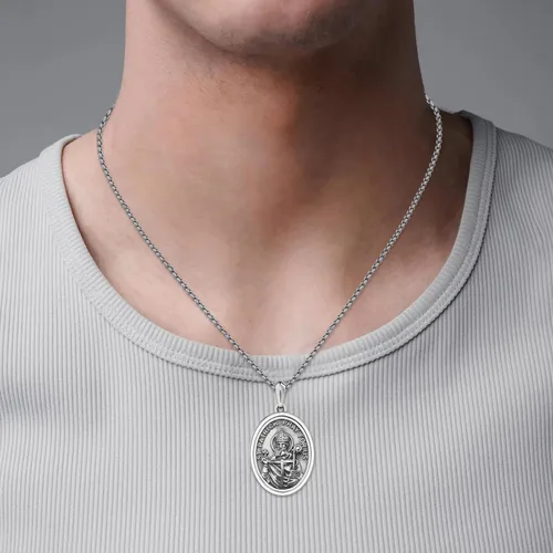 Miniatura 399 de Collar de plata de ley 925 con medalla de San Patrón, colgante de protección católica, amuleto, joyería religiosa para hombres y mujeres