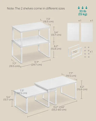 Miniatura 2 de SONGMICS Estante organizador de gabinete, juego de 4 estantes de encimera de cocina, almacenamiento de cocina, estante de especias, apilable, Blanco