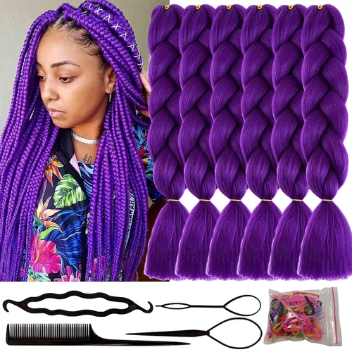 Miniatura 9 de Beige (613#) 6 paquetes de cabello trenzado de 24 pulgadas, de fibra sintética, sin picazón, extensiones de cabello para trenzar jumbo, textura