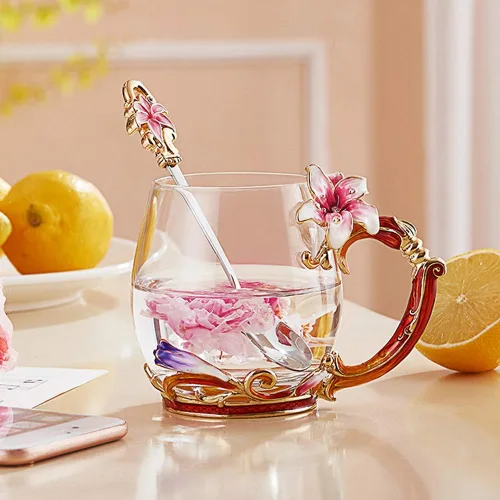 Miniatura 6 de Taza de té, regalos del día de la madre, tazas de café de regalo, taza de té de vidrio de flor de lirio, ideas únicas de regalos de cumpleaños