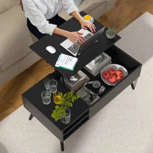 Miniatura 3 de Mesa de centro moderna con tapa elevadora con almacenamiento oculto para sala de estar, mesa de piso con elevador, mesa central de madera