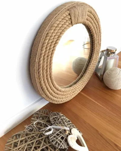 Miniatura 3 de Espejo de pared redondo náutico con cuerda de yute, espejos costeros para baño/sala de estar, espejo decorativo para colgar en la pared, espejo