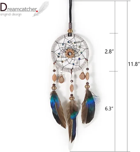 Miniatura 5 de Atrapasueños para automóvil, espejo retrovisor de estilo bohemio hecho a mano, decoración colgante con plumas y cuentas, dije de buena suerte