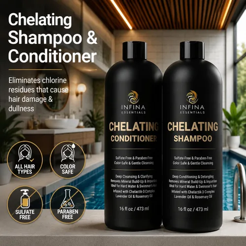 Miniatura 3 de INFINA ESSENTIALS Champú y acondicionador clarificante quelante para eliminación de agua dura y cloro 16 onzas líquidas Champú desintoxicante