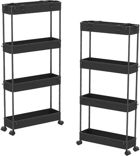 Miniatura 18 de SAKA - Carrito de almacenamiento delgado, carrito de almacenamiento rodante para el baño de 4 niveles, carrito organizador móvil de estanterías