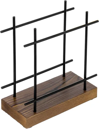 Miniatura 5 de MyGift Servilleteros negros mate para mesa y cocina, dispensador de servilletas de metal con base de madera rústica marrón quemada, soporte Negro