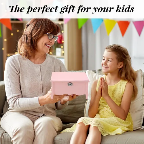 Miniatura 9 de Joyero musical de bailarina de pies grandes con espejo y cerradura para niñas, caja de almacenamiento de joyas rosa para niños, organizador de joyas