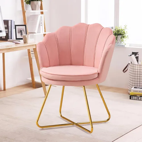 Miniatura 10 de Furniliving Sillas de tocador rosas, silla de maquillaje de terciopelo para dormitorio, silla de escritorio de oficina en casa con patas chapadas