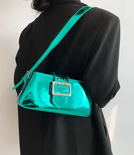 Miniatura 3 de Bolso Hobo para mujer, bolso cruzado de piel sintética brillante, bolso de mano de pintura, bolso pequeño Y2K, bolso con asa superior 2023