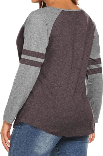 Miniatura 2 de VISLILY Camisetas de manga larga con cuello en V para mujer, camisetas raglán de talla grande