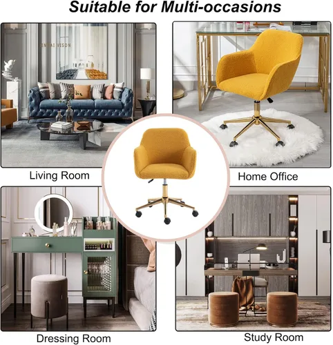 Miniatura 7 de Silla moderna de peluche para oficina en casa, silla giratoria ajustable para sala de estar, bonito escritorio para adolescentes, decoración
