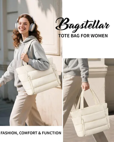 Miniatura 9 de Bolsa Tote Acolchada para Mujeres, Bolsa de Mano de Trabajo Ligera y Esponjosa para Maestras y Enfermeras, Bolsa de Hombro Acolchada para Escuela