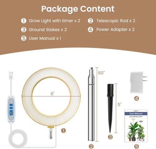 Miniatura 7 de Kullsinss Luces de Cultivo para Plantas de Interior, Luz de Crecimiento de Espectro Completo con Temporizador de 6/12/16H, 3 Modos de Color, 5 Grano
