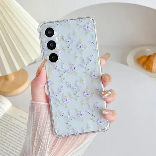 Miniatura 14 de ZTOFERA Funda transparente para Samsung Galaxy S24 con bonito patrón de flores para mujeres y niñas, funda protectora a prueba de golpes, delgada