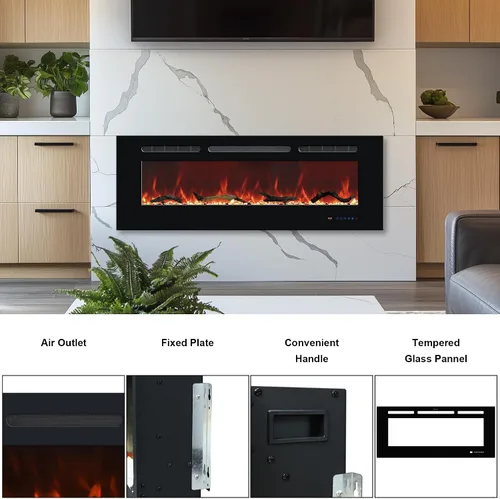 Miniatura 5 de Chimenea eléctrica de 48 pulgadas para empotrar y colocar en la pared, insertos de chimenea eléctrica con control remoto y pantalla táctil, 169