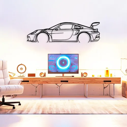 Miniatura 4 de DecoSoul Arte de Pared de Metal con Silueta de Coche 911, Coche Deportivo, Decoración de Línea de Silueta Automotriz, Cueva de Hombre, Regalo