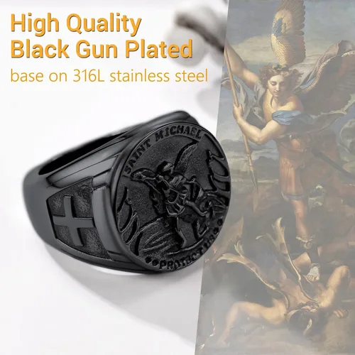 Miniatura 4 de PROSTEEL Anillo de San Miguel, anillo de San Cristóbal, el gran arcángel protector derrotando a Satanás, anillo de amuleto de acero inoxidable