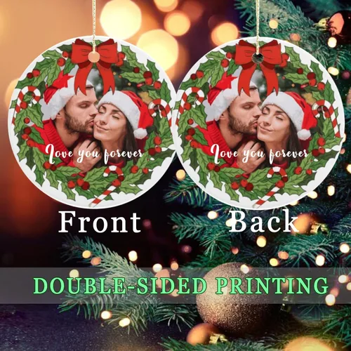 Miniatura 2 de Adornos de Navidad personalizados 2024, adornos de Navidad con imagen personalizada, decoración de Navidad, regalo de fotos, decoración redonda