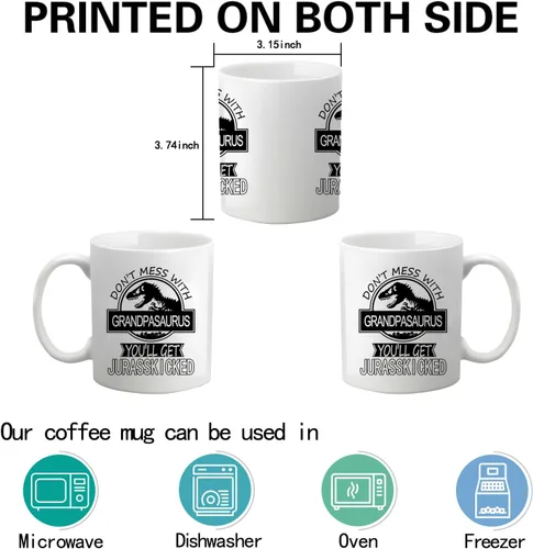 Miniatura 6 de Taza de café de 11 onzas con texto en inglés «Don't Mess With Grandpasaurus You'll Get Jurasskicked» para cumpleaños, día del padre, regalos