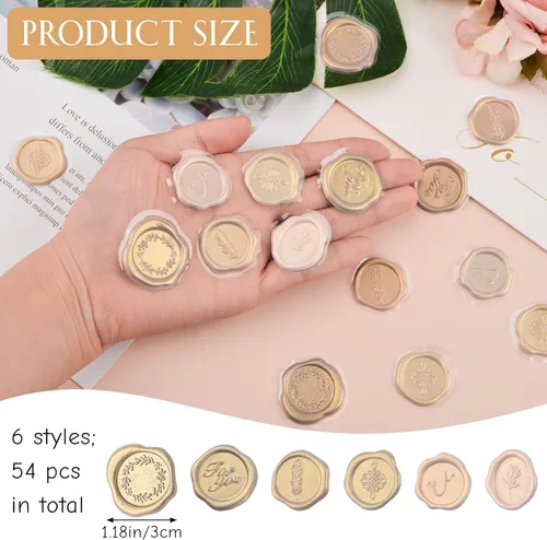 Miniatura 2 de Calcomanías de sello de cera dorada mixta, 54 unidades, calcomanías de sellos de sobre, calcomanías adhesivas antiguas para Navidad, invitaciones