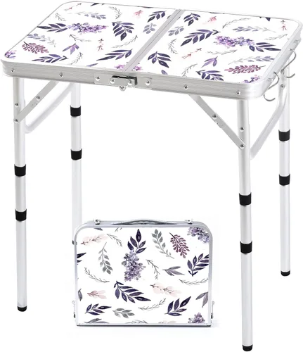 Miniatura 12 de Mesa de camping plegable Yriuat 2 pies mesa de picnic portátil de altura ajustable mesa pequeña de aluminio plegable ligera con asa de transporte