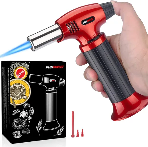 Miniatura 3 de FunOwlet - Encendedor de butano, 2 unidades, recargables, sopletes de cocina culinarios con bloqueo de seguridad y llama ajustable para postres