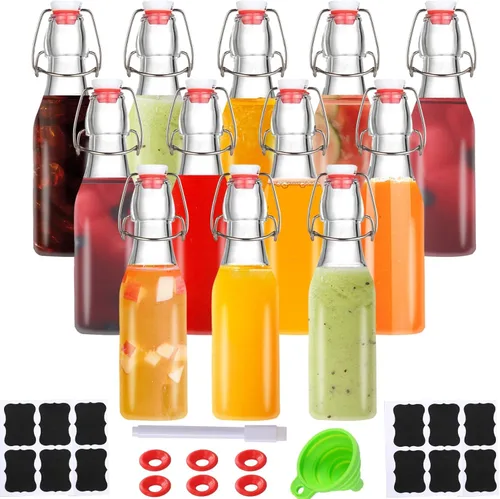 Miniatura 8 de Paquete de 6 botellas de vidrio con tapón oscilante de 8 oz, botellas de vidrio con tapón oscilante de 8 oz con tapa para elaboración casera
