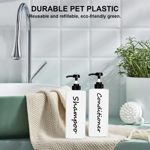 Miniatura 8 de Dispensador de champú y acondicionador (juego de 3, 21 onzas), moderno y recargable, para jabón de ducha, dispensador de gel corporal vacío para baño