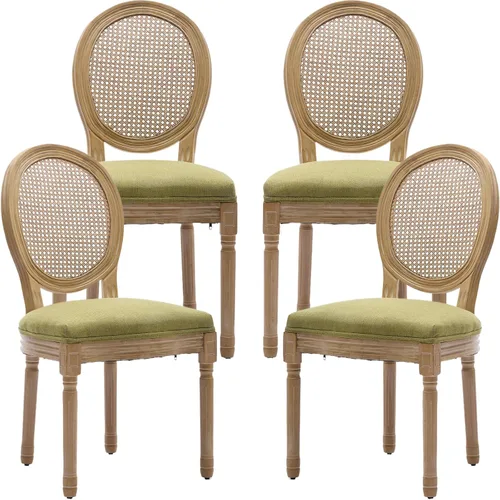 Miniatura 64 de Juego de 2 sillas de comedor de campo francés, sillas de comedor de madera de granja beige, silla de comedor con respaldo tejido con cojín tapizado