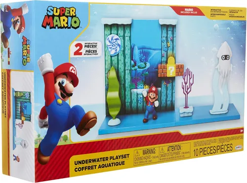 Miniatura 8 de Super Mario Juego submarino con pieza ambiental interactiva, figura articulada de Mario de 2.5 pulgadas y figura de calamar Blooper. Colecciona