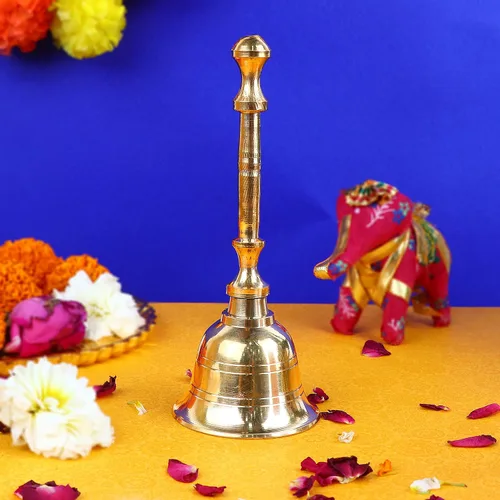 Miniatura 2 de SATVIK - 1 campana de latón de mano grande de 5.5 pulgadas para Puja, campanas tradicionales para mandir, ideal para Puja diario y regalo, sonido