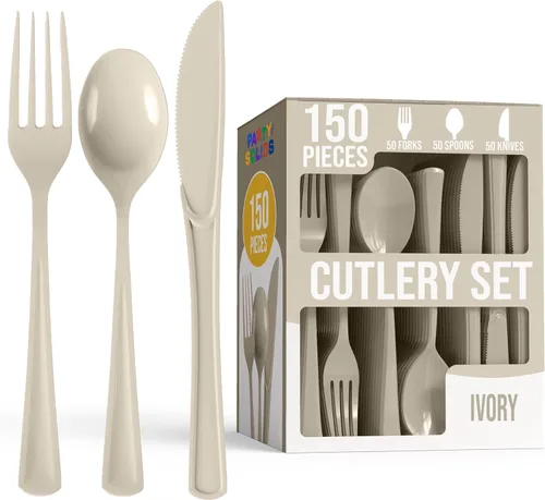 Miniatura 24 de Party Solids Cerise - Cubiertos de plástico resistentes, 150 piezas de cubiertos desechables de Cerise, juego de utensilios, 50 de cada tenedor