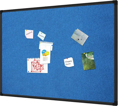 Lockways Tablón de anuncios de corcho de lino, 36 x 24 pulgadas, tablero de anuncios de tela de lino enmarcada de color azul, tablero de corcho para
