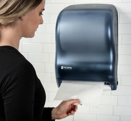 Miniatura 4 de San Jamar Tear-N-Dry Dispensador de toallas de papel, dispensador electrónico para baño y cocina, 16.5 x 11.75 x 9.25 pulgadas, 1 unidad, azul ártico
