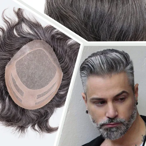 Miniatura 14 de Pelucas para hombre, tupé para hombre, unidad de tejido de cabello humano virgen europeo para hombre, tupé, mono encaje superior, piel sintética, 1B