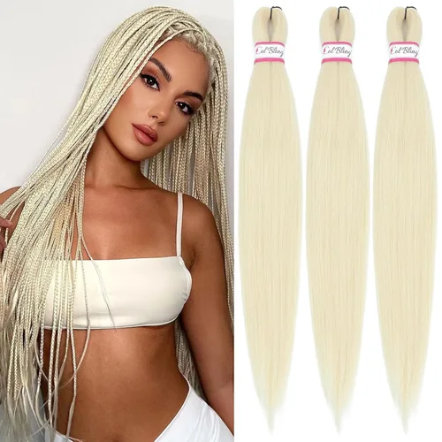 Miniatura 27 de Col bling Cabello trenzado preestirado de 28 pulgadas, 3 paquetes de extensiones de cabello largo para mujer, trenzas de caja, cabello preestirado