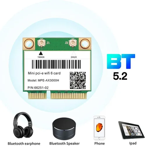 Miniatura 7 de Tarjeta WiFi 6 MPE-AX3000H de doble banda 2.4 GHz y 5 GHz BT 5.2 160 MHz canal medio mini PCIe hasta 574 Mbps (2.4 GHz) + 2.4 Gbps (5 GHz)