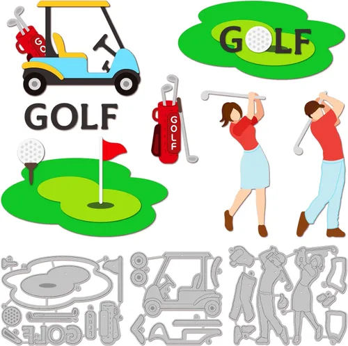 Miniatura 9 de GLOBLELAND Troqueles de corte de carrito de golf para bricolaje Scrapbooking Herramientas de golf de metal troquelados deportivos Plantillas