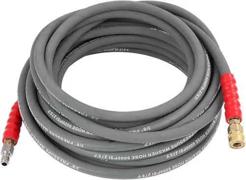 OCPTY Water Pressure Washer Hose 3/8" 50ft 6000 psi Gray | 2-Braid R2 Kink Resistant, Hot and Cold Water Max 248°F, Non-Marking