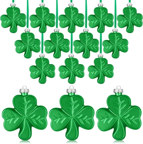 Aurelema 12 adornos grandes de trébol del día de San Patricio de 2.36 pulgadas para árbol, adornos de trébol verde irlandés, decoraciones de